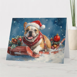 Bulldogge im Schlitten Lass es schneien Weihnachte Karte