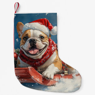 Bulldogge im Schlitten Lass es schneien Weihnachte Kleiner Weihnachtsstrumpf