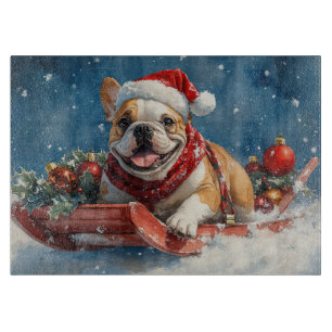 Bulldogge im Schlitten Lass es schneien Weihnachte Schneidebrett