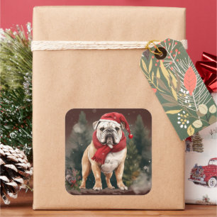 Bulldogge im Schnee Weihnachten Quadratischer Aufkleber