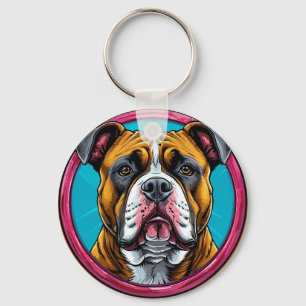 Bulldogge in einem kreisförmigen dekorativen Desig Schlüsselanhänger