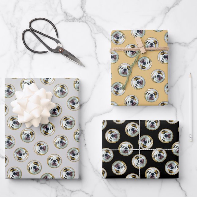 Bulldogge Malerei Rot und Weiß Englische Haustiere Geschenkpapier Set (Vorderseite)