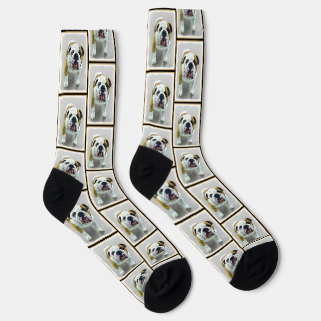Bulldogge Malerei Rot und Weiß Englische Haustiere Socken (Rechts)