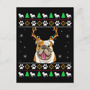 Bulldogge mit Antlern in einem UGLY Weihnachten Postkarte
