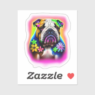 Bulldogge mit Aufkleber für Blume