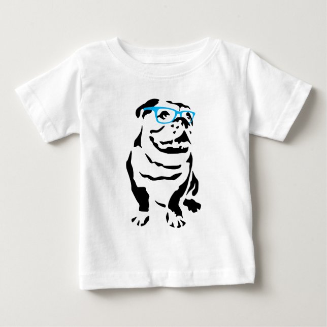 Bulldogge mit blauen Gläsern Baby T-shirt (Vorderseite)