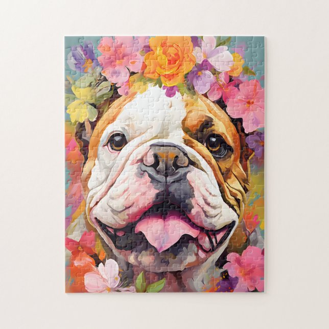Bulldogge mit Blume (Vertikal)