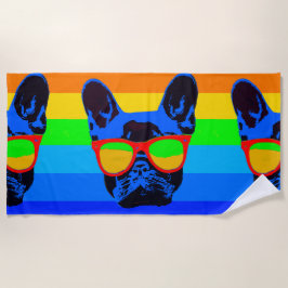 Bulldogge mit Brillengläsern Pop Art Strandtuch