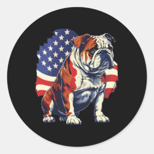 Bulldogge mit Flaggendarstellung der US Flagge Runder Aufkleber