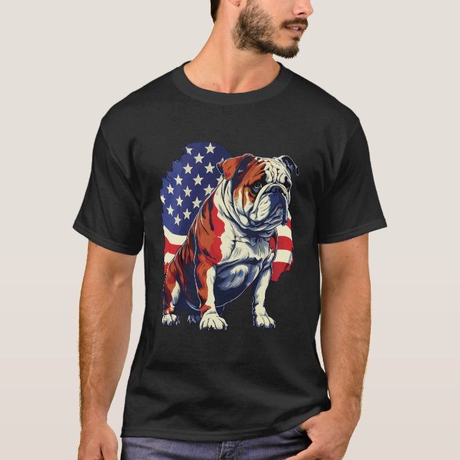 Bulldogge mit Flaggendarstellung der US Flagge T-Shirt (Vorderseite)