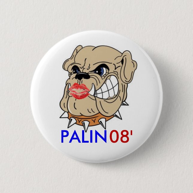 Bulldogge mit Lippenstift Button (Vorderseite)