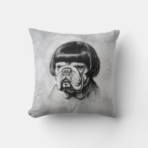 Bulldogge mit Perücke (Stil 1) Fine Art Kissen