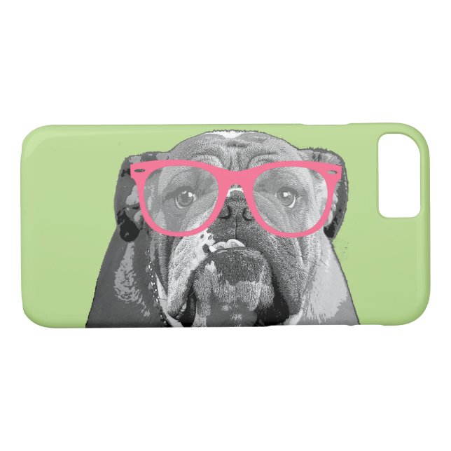 Bulldogge mit rosa Glas-niedlichem lustigem Case-Mate iPhone Hülle (Rückseite (Horizontal))