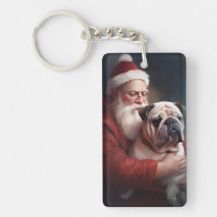 Bulldogge mit Weihnachtsmann Festive Weihnachten Schlüsselanhänger