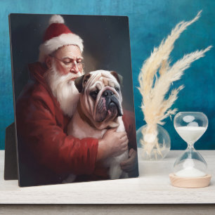 Bulldogge mit Weihnachtsmann Festliche Weihnachten Fotoplatte