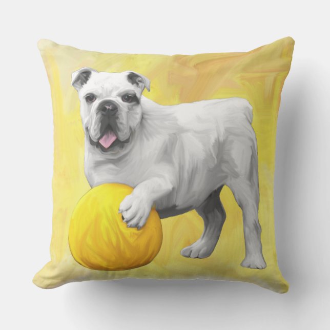 Bulldogge Playing mit Ball Wasserfarbe Art Malerei Kissen (Vorderseite)