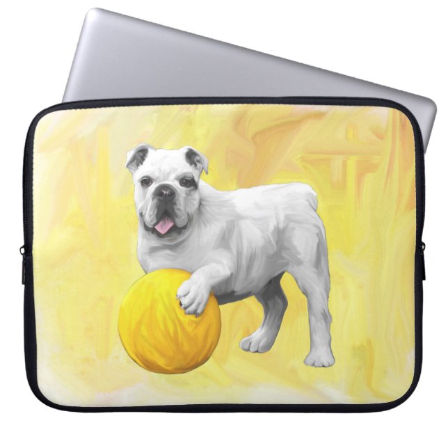 Bulldogge Playing mit Ball Wasserfarbe Art Malerei Laptopschutzhülle (Vorderseite)