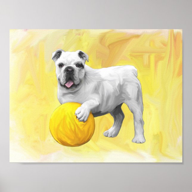 Bulldogge Playing mit Ball Wasserfarbe Art Malerei Poster (Vorne)