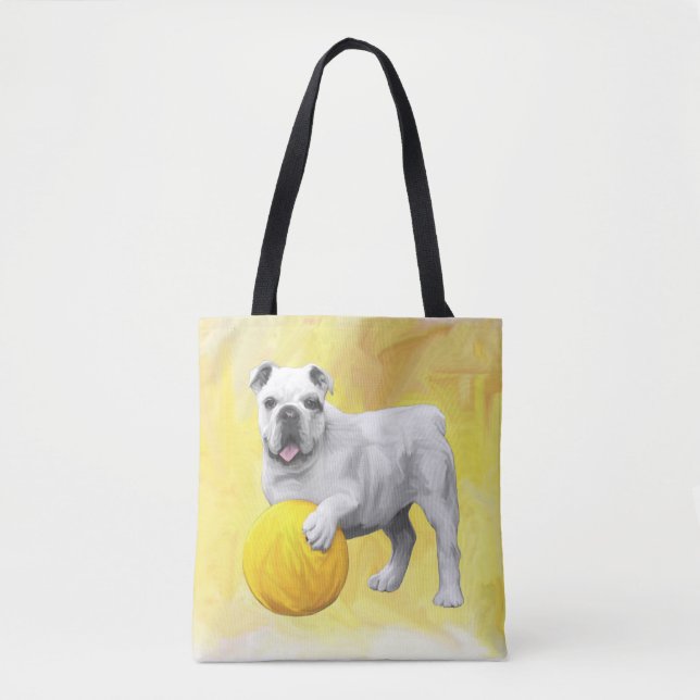 Bulldogge Playing mit Ball Wasserfarbe Art Malerei Tasche (Vorderseite)