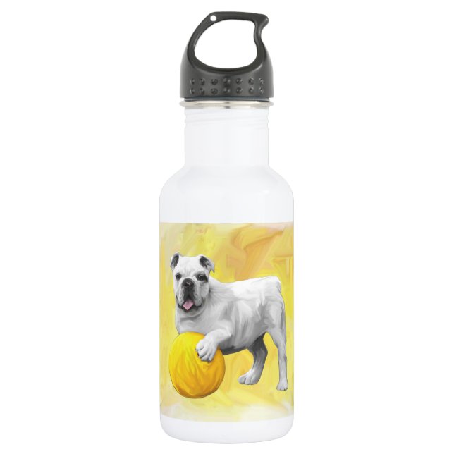 Bulldogge Playing mit Ball Wasserfarbe Art Malerei Trinkflasche (Vorderseite)