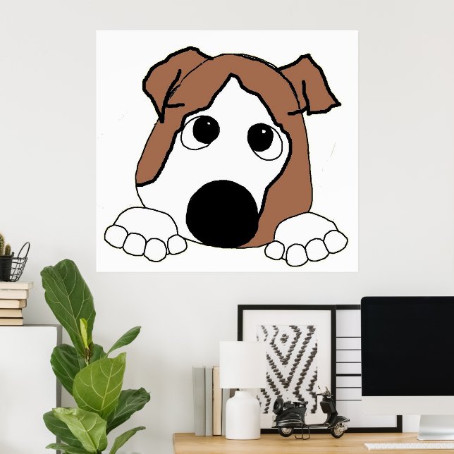 Bulldogge, Rot-Weiß-Pinkel-Cartoon Poster (Heimbüro)
