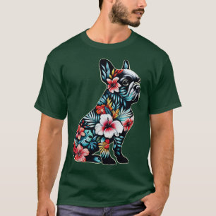 Bulldogge sitzt Silhouette und buntes Trödel T-Shirt