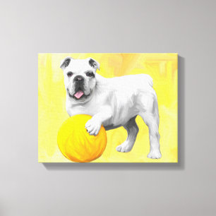 Bulldogge spielt mit Ball Aquarell-Kunstmalerei Leinwanddruck
