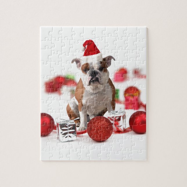 Bulldogge Weihnachtsschmuck Geschenkboxen Rote Wei (Vertikal)