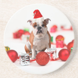 Bulldogge Weihnachtsschmuck Geschenkboxen Rote Wei Untersetzer