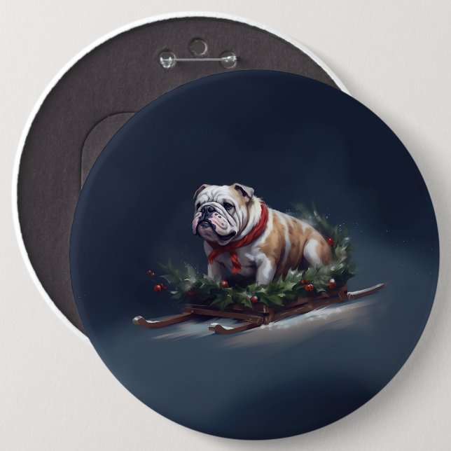 Bulldogge Weihnachtsschnee Button (Vorne & Hinten)