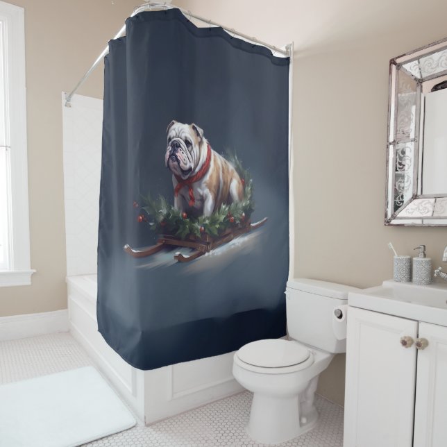 Bulldogge Weihnachtsschnee Duschvorhang (Beispiel)