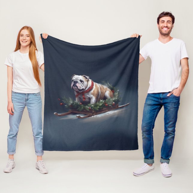 Bulldogge Weihnachtsschnee Fleecedecke (Beispiel)