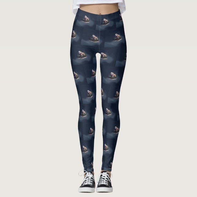 Bulldogge Weihnachtsschnee Leggings (Vorderseite)