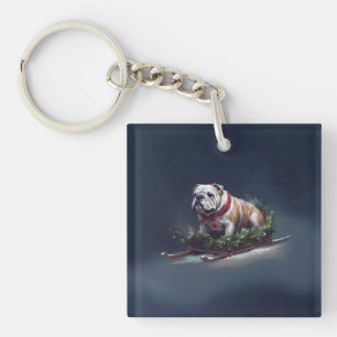 Bulldogge Weihnachtsschnee Schlüsselanhänger