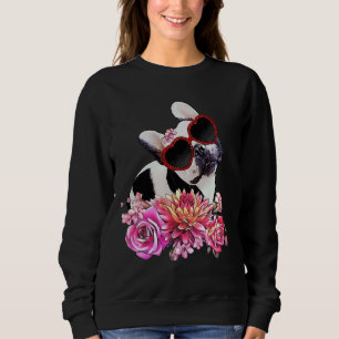 Bulldoggen Kronen-Blume und Herzsonnenbrille Sweatshirt