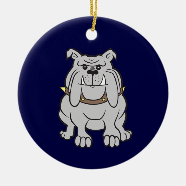 Bulldoggen-Maskottchen auf Blau Keramikornament (Vorne)