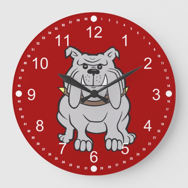 Bulldoggen-Maskottchen auf roten Große Wanduhr (Vorderseite)