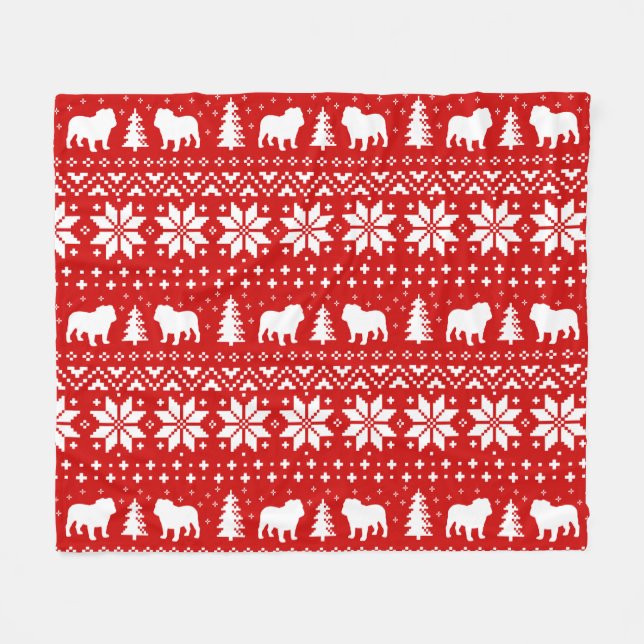 Bulldoggen-Silhouette-Weihnachtsstrickjacke-Muster Fleecedecke (Vorderseite (Horizontal))