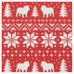 Bulldoggen-Silhouette-Weihnachtsstrickjacke-Muster Stoff