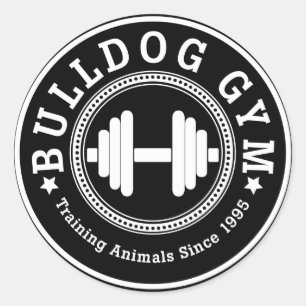Bulldoggen-Turnhalledumbbell-Aufkleber Runder Aufkleber