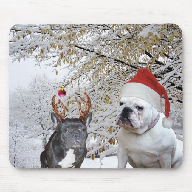 Bulldoggen-Weihnachtsschneeszene Mousepad (Vorne)