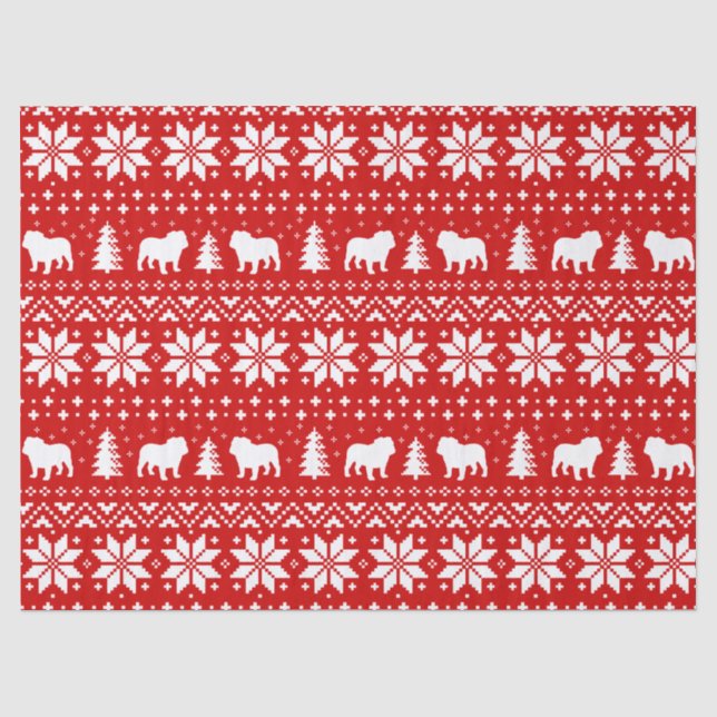 Bulldoggen-Weihnachtsstrickjacke-Art-Muster Seidenpapier (Vorderseite)