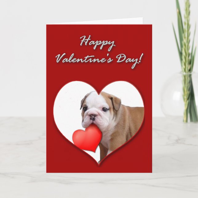 Bulldoggen-Welpe Karte des Valentinsgrußes (Vorderseite)