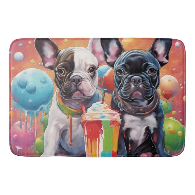 Bulldoggen Welpen, Milkshake Badematte (Vorderseite)