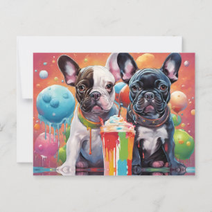 Bulldoggen Welpen, Milkshake Postkarte