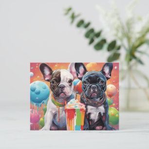 Bulldoggen Welpen, Milkshake Postkarte