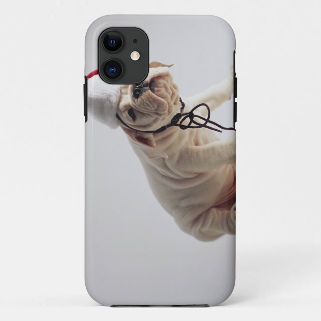 Bulldoggen-Welpen-tragende Weihnachtsmannmütze Case-Mate iPhone Hülle (Rückseite)