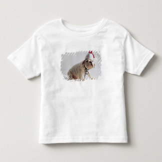 Bulldoggen-Welpen-tragende Weihnachtsmannmütze Kleinkind T-shirt
