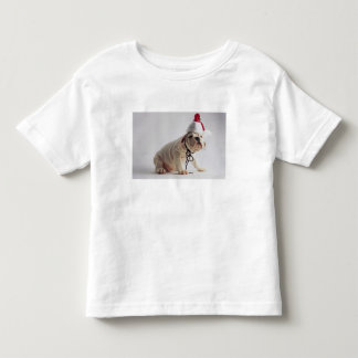 Bulldoggen-Welpen-tragende Weihnachtsmannmütze Kleinkind T-shirt
