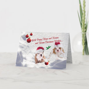 Bulldoggen-Welpen-Weihnachtsschnee-Szenen-Wünsche Feiertagskarte